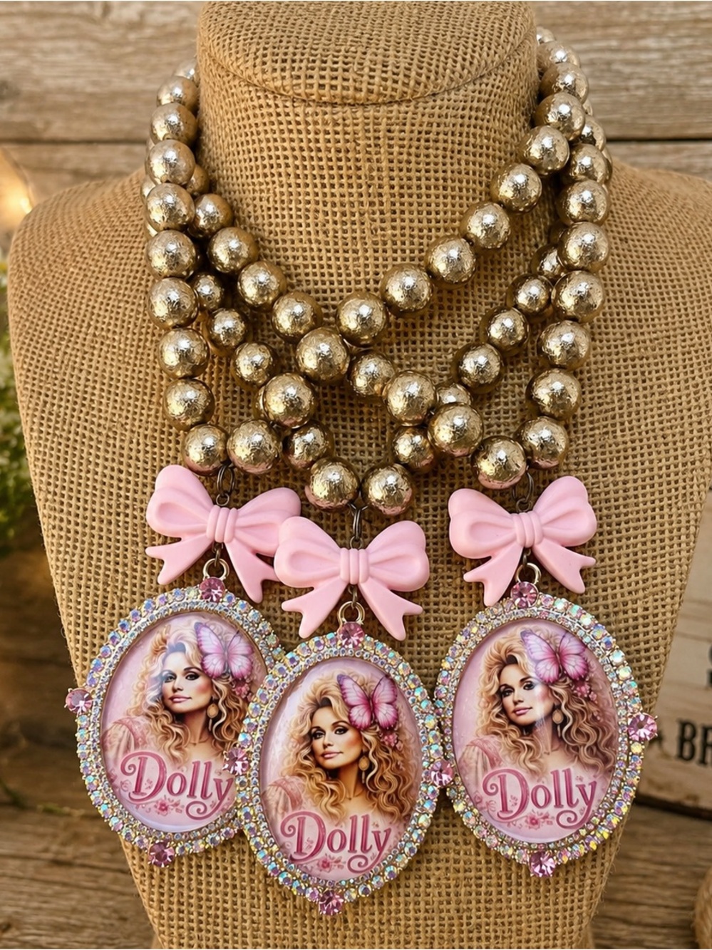 Gypsy South Dolly Pink Bow Pendant Statement Necklace